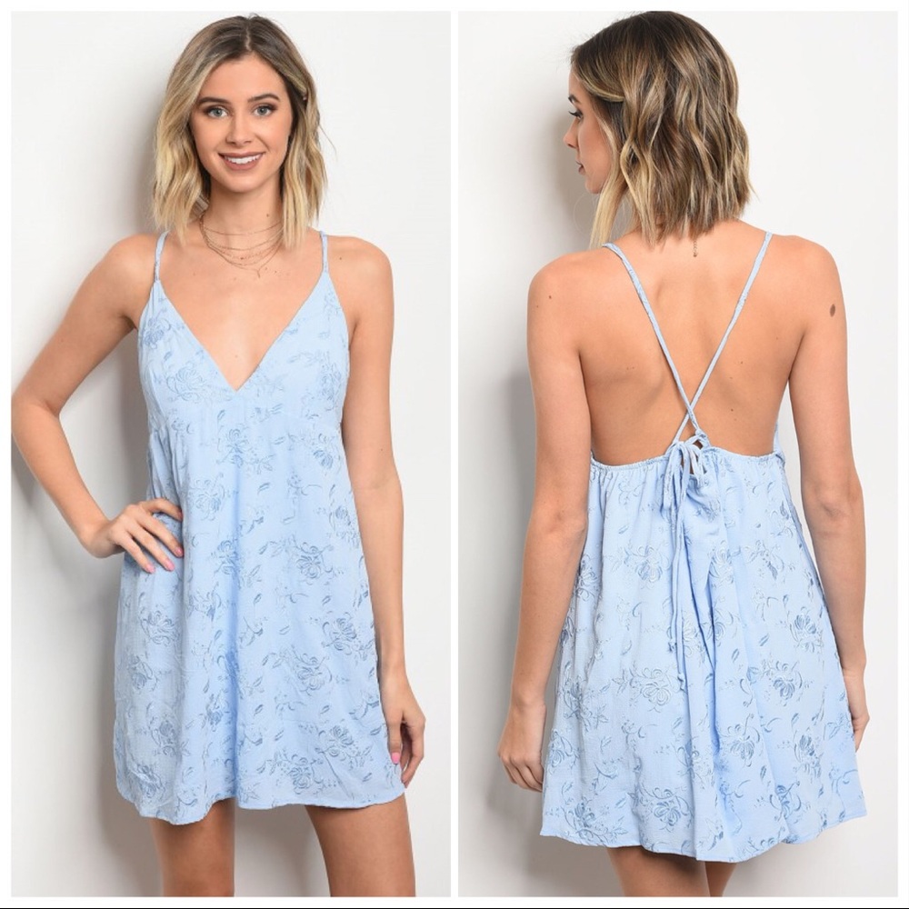SALE! Baby Blue Floral Applique Tank Dress